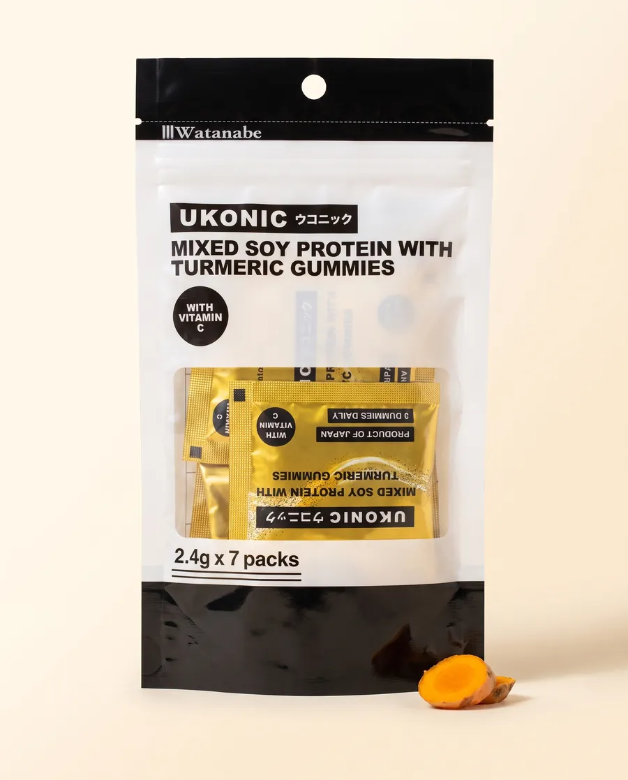 UKONIC Mixed Soy Protein with Turmeric Gummies pouch, 2.4 g × 7 packs, with Vitamin C